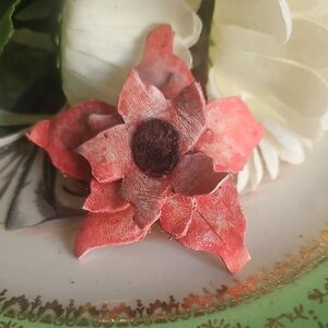 Hand Crafted Genuine Leather Pink And Brown Flower Dog Collar Charm NEW